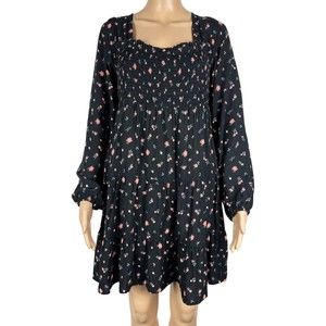 Wild Fable Women's Floral Dress Print Smoked Top black M